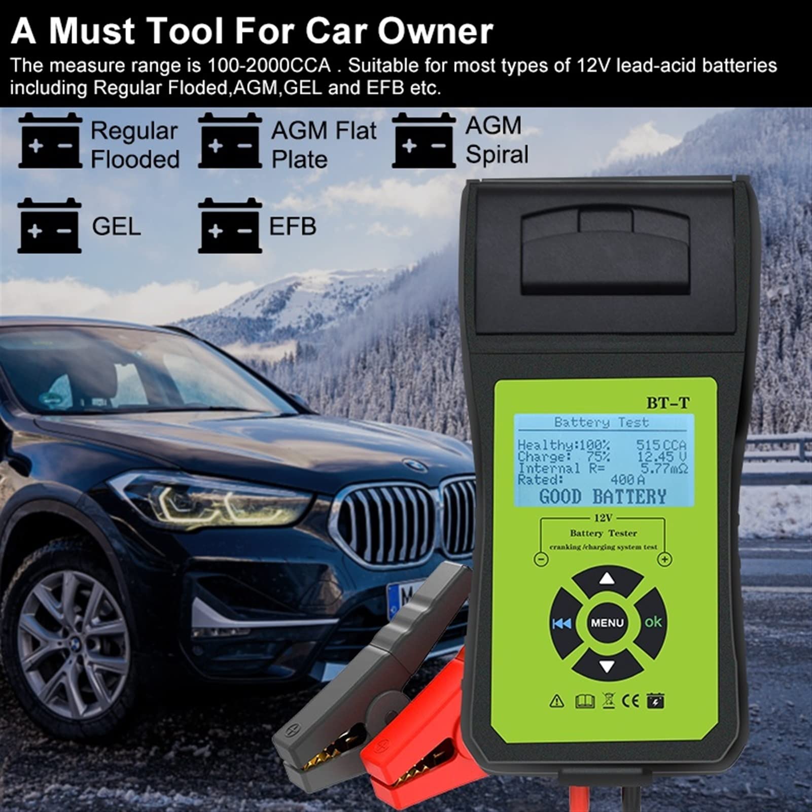 Tester della Batteria, Bt-T. Analizzatore del di batterie for for auto con stampante Multilanguage Automotive Power System Meter Diagnostico