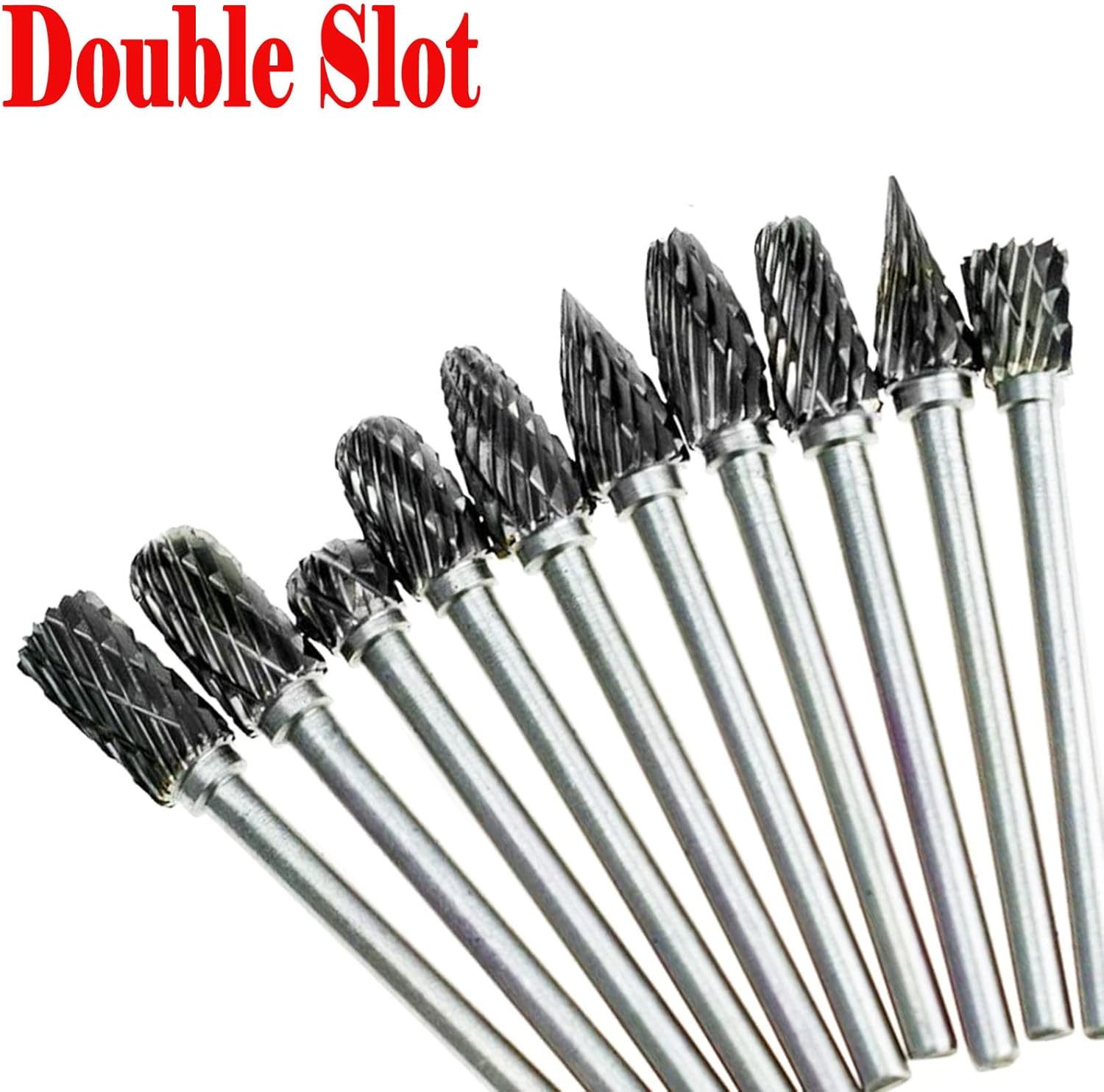 Luo ke 10 pcs Aluminum Cutting Burs - 1/8'' Shank Double Slot Tungsten Carbide Burrs Drill Bit Set for Rotary Tools
