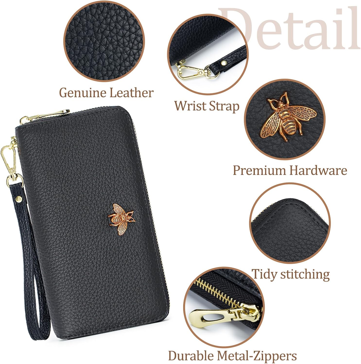 imeetu Leather Wristlet Purse for Women with Credit Card Holder, Zip Coin Pocket & Wrist Strap - Image 2