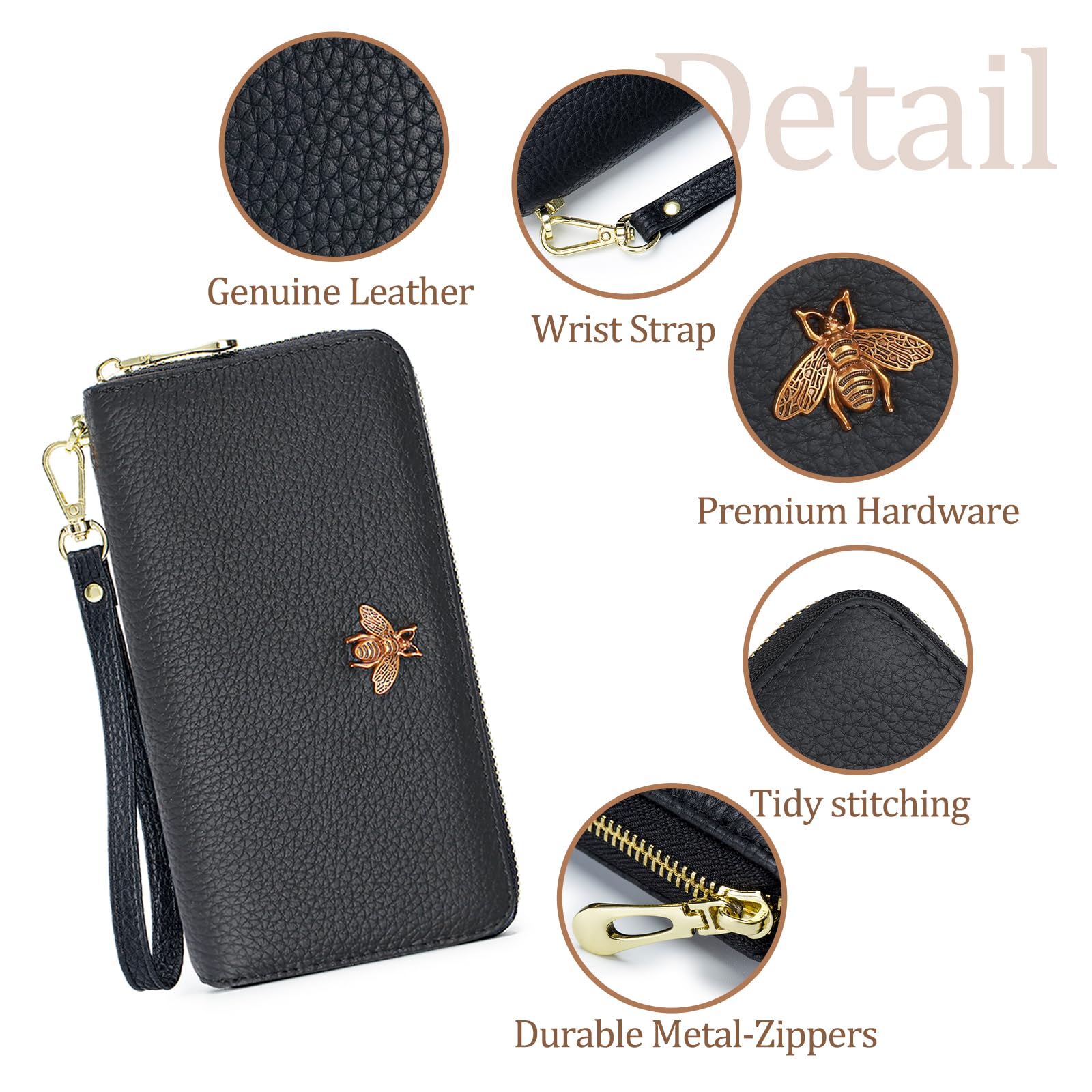 imeetu Leather Wristlet Purse for Women with Credit Card Holder, Zip Coin Pocket & Wrist Strap(Green)