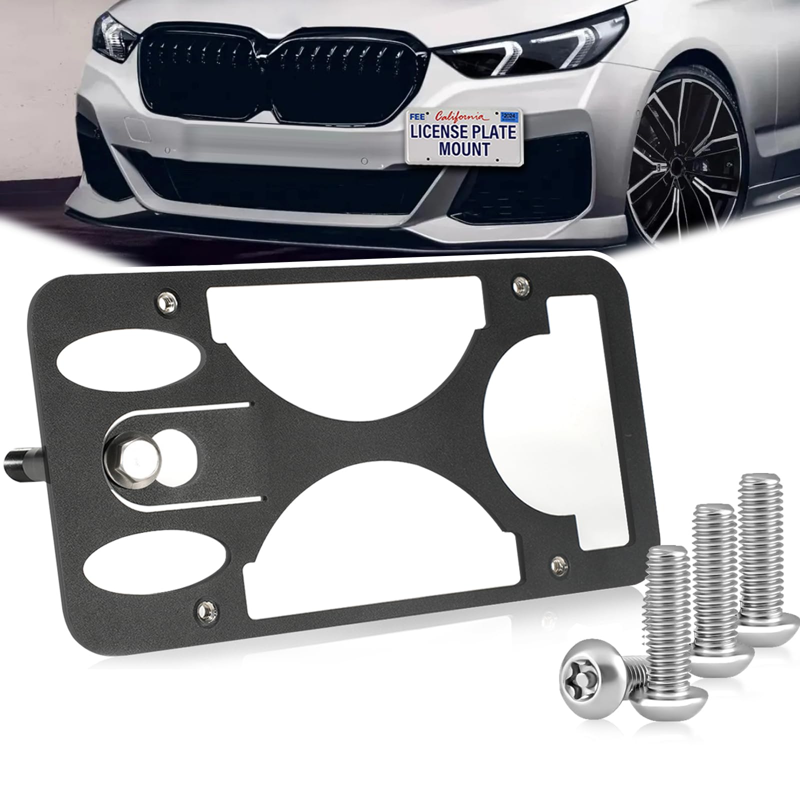 Anti Theft Front License Plate Bracket Mount Compatible with BMW 5 Series [G30, G31] 2017-2023, No Drill Tow Hook License Plate Frame Holder,Installs