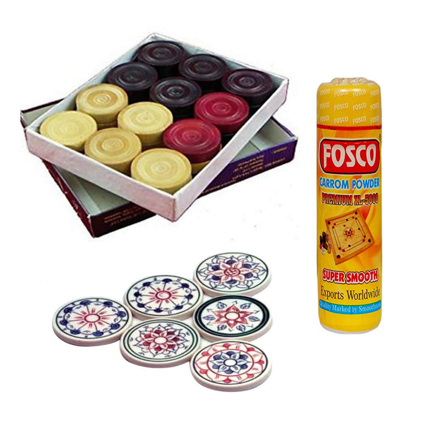 Optimus® Premium Carrom Combo R - 250 gm Disco Carrom Powder 1 Set Wooden Carrom-Men Coins & 6 Acrylic Strikers (B07WJ1R747) Amazon Price History, Amazon Price Tracker