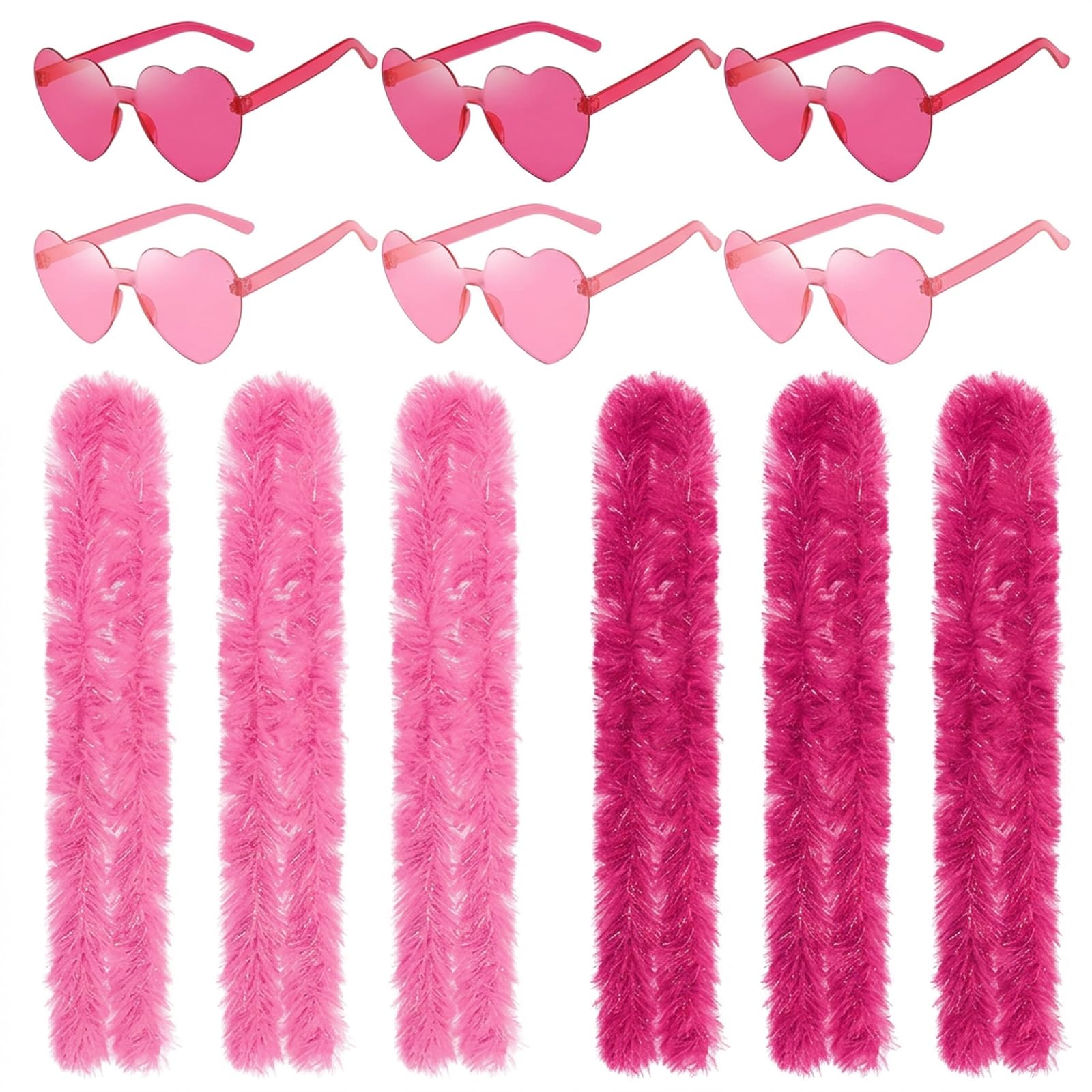 12Pcs Pink Feather Boa Set, Multipack Feather Boas, Pink Boa