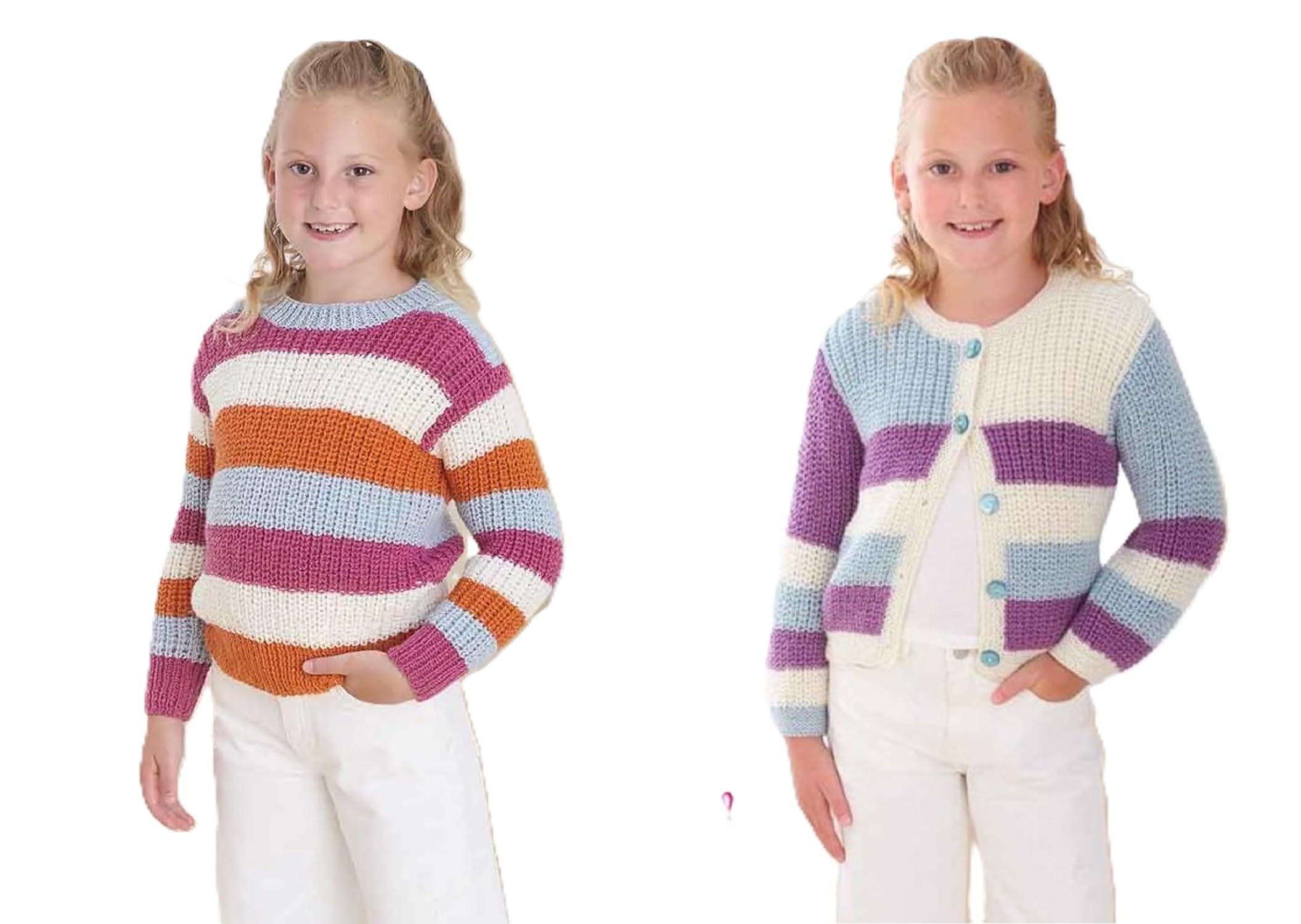 King Cole Kids Double Knit Knitting Pattern Girls Sweater & Button Cardigan (6260), 22” – 28” (56cm – 71cm)