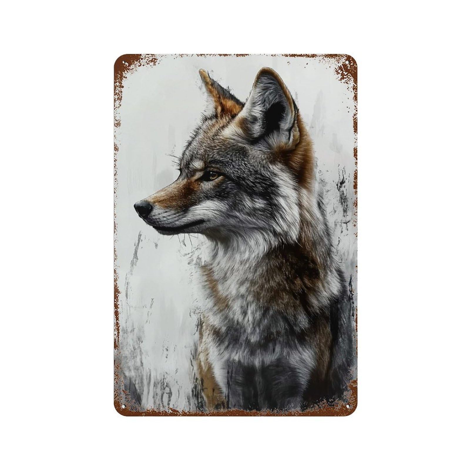 Garage Style Coyote Portrait with Abstract Background Rusty Metal Tin Sign 11.8"x7.9", Classic Wall Plaque for Bar And Workshop