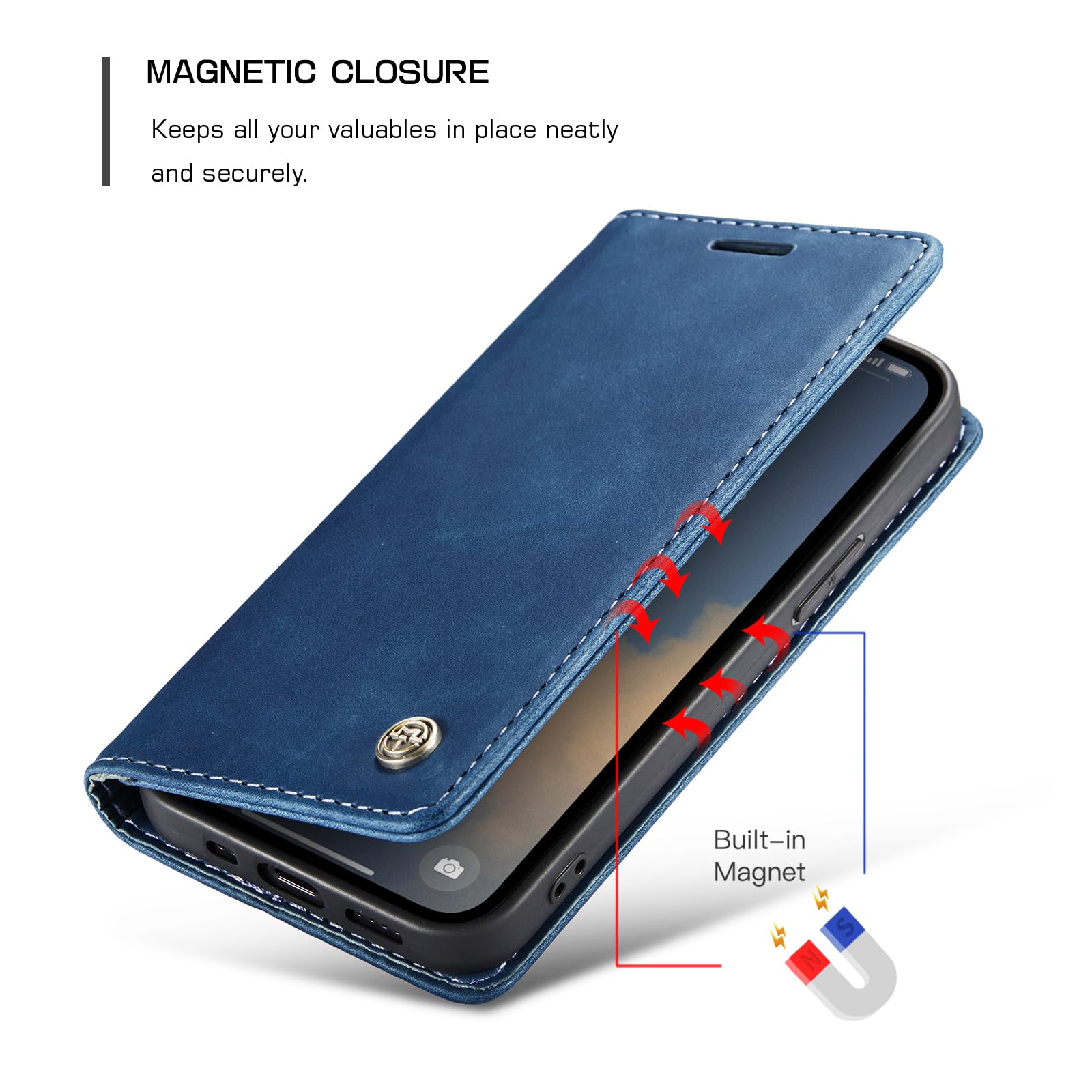 Monweicz Cover Compatibile con IPhone 16E, Custodia Portafoglio con Slot per Scheda, Protezione Completa Premium in Pelle PU, Flip Libro Magnetica IPhone 16E, Blu