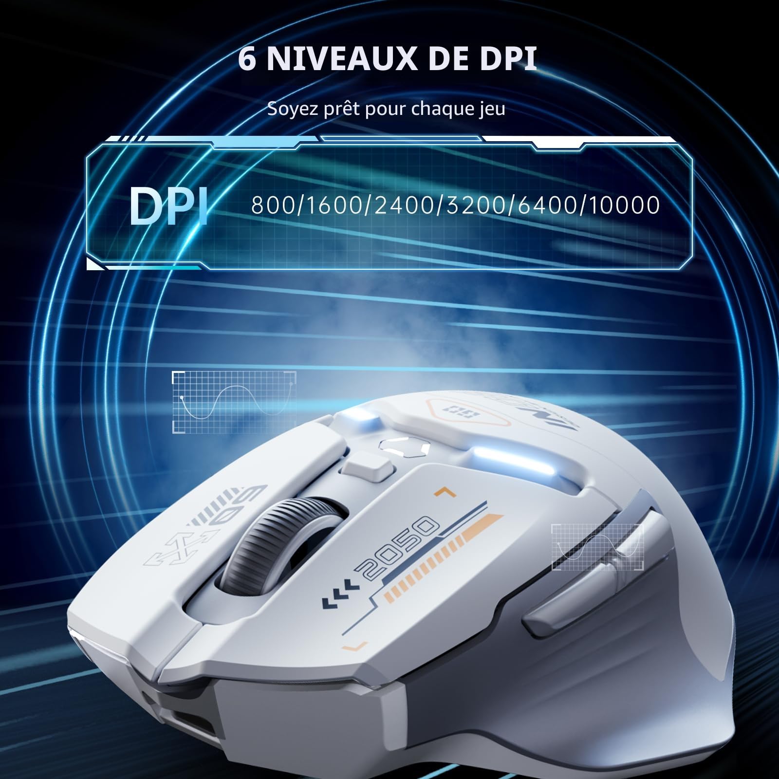 inphic IN9 Souris Gamer sans Fil/Bluetooth/Filaire, 10000 DPI, 6 Boutons Programmables, Tri-Mode Ergonomique Rechargeable avec Éclairage RVB Personnalisable pour Ordinadeur/PC