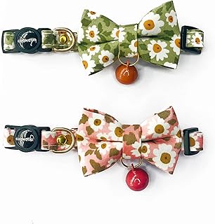 Cognatio Cat Collars with Bells and Safety Release Buckle, Floral Bow Tie Kitten Collars,Pack of 2, Adjustable 20-30 cm