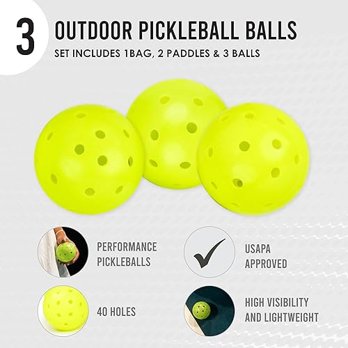 Miniatura 4 de Holbrook 's Rove 2 Juego de 2 palas de pickleball que incluye 3 pelotas de pickleball al aire libre y mochila para llevarlo todo  Superficie de