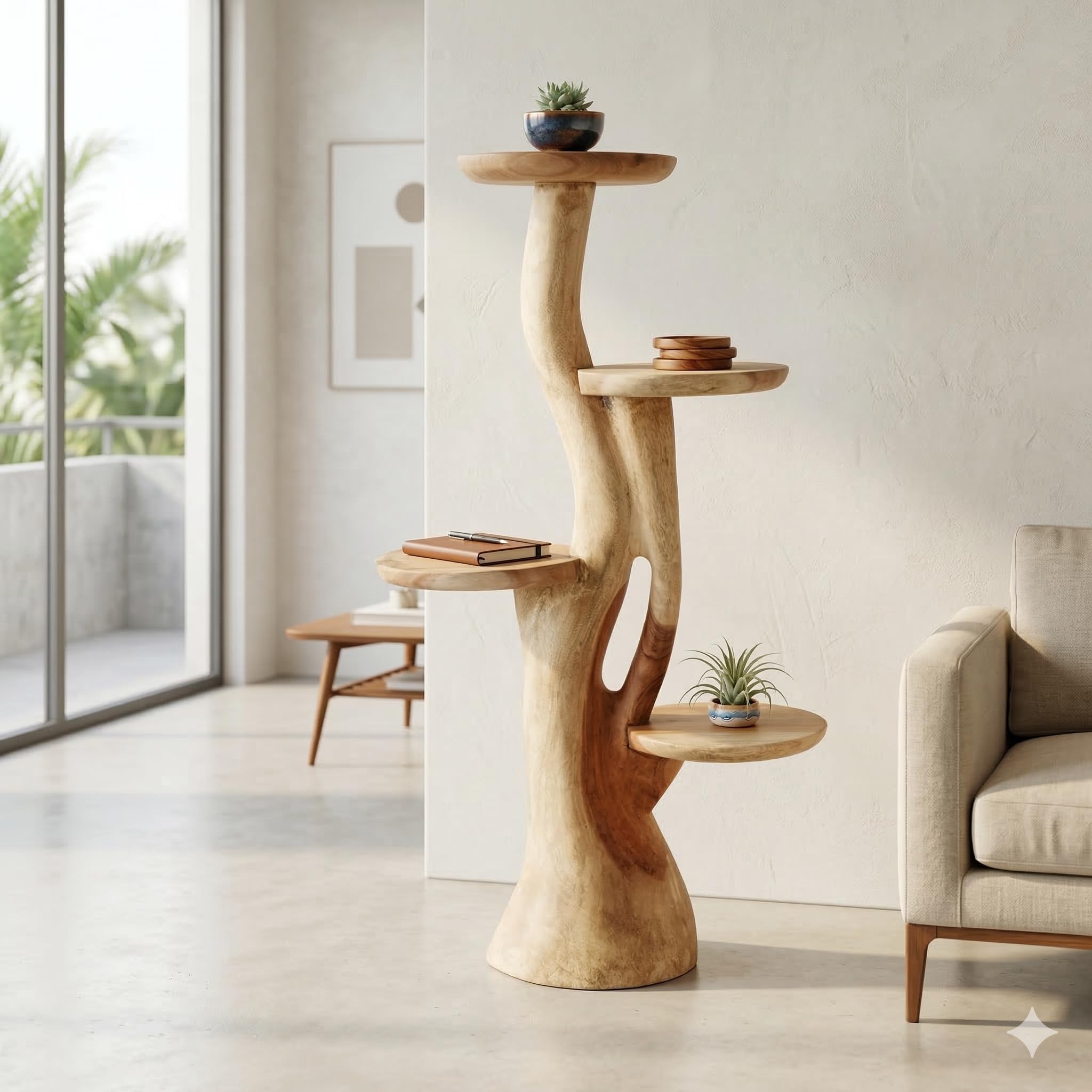 Blumenständer Blumentreppe Blumenpodest Blumenhocker Pflanzen Blumen Deko Treppe Holz Massivholz Suar mit 4 Ablagen Höhe 95cm Pflanzenetagere Pflanzenständer