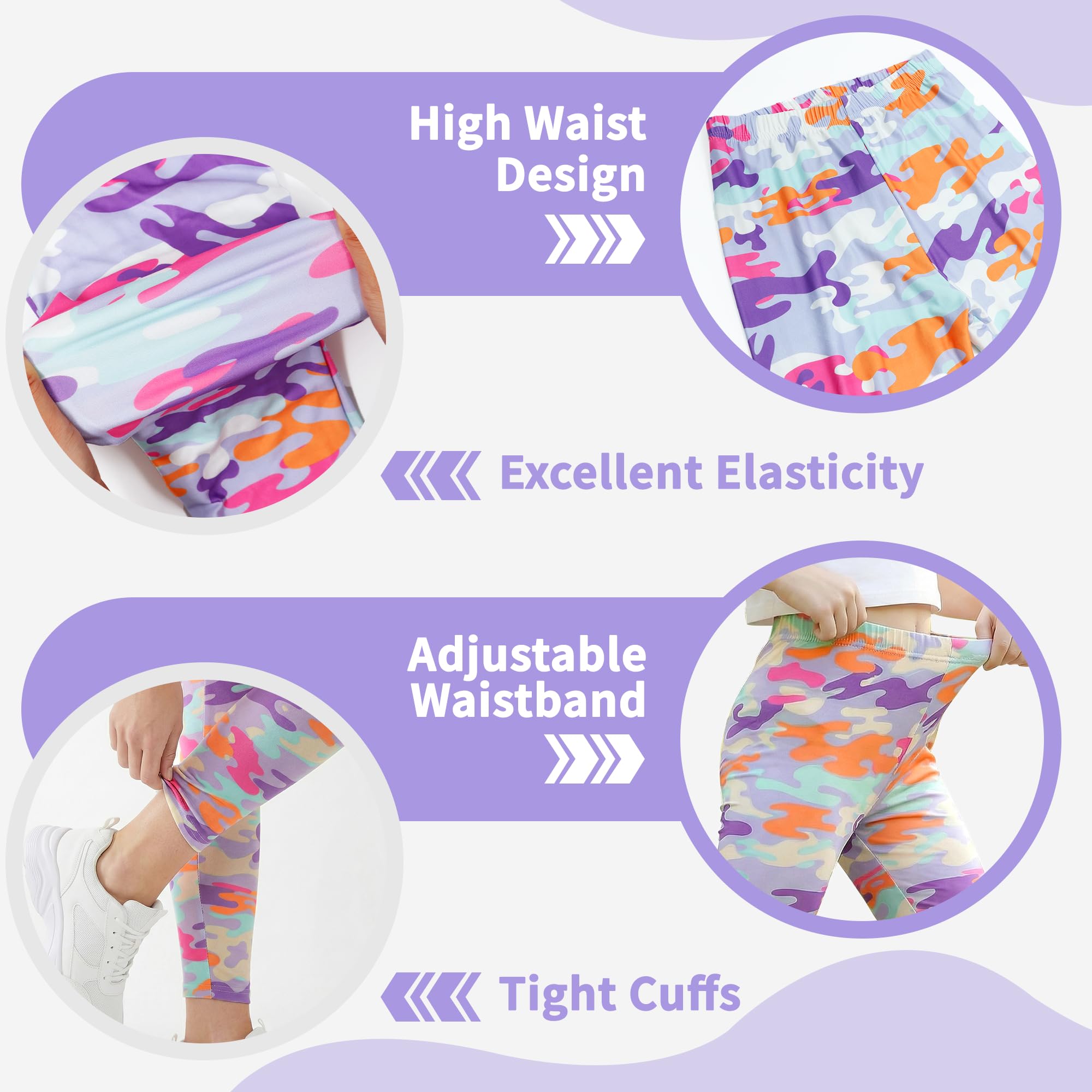 Leggings per Bambina Ragazze 2-Pack Vita Alta Elasticizzati Pantaloni Colorati Stampati Ragazza Leggeri Morbidi Legging Larghi Stretch Pants Casual Sport Abbigliamento Adolescenti 6-14 Anni