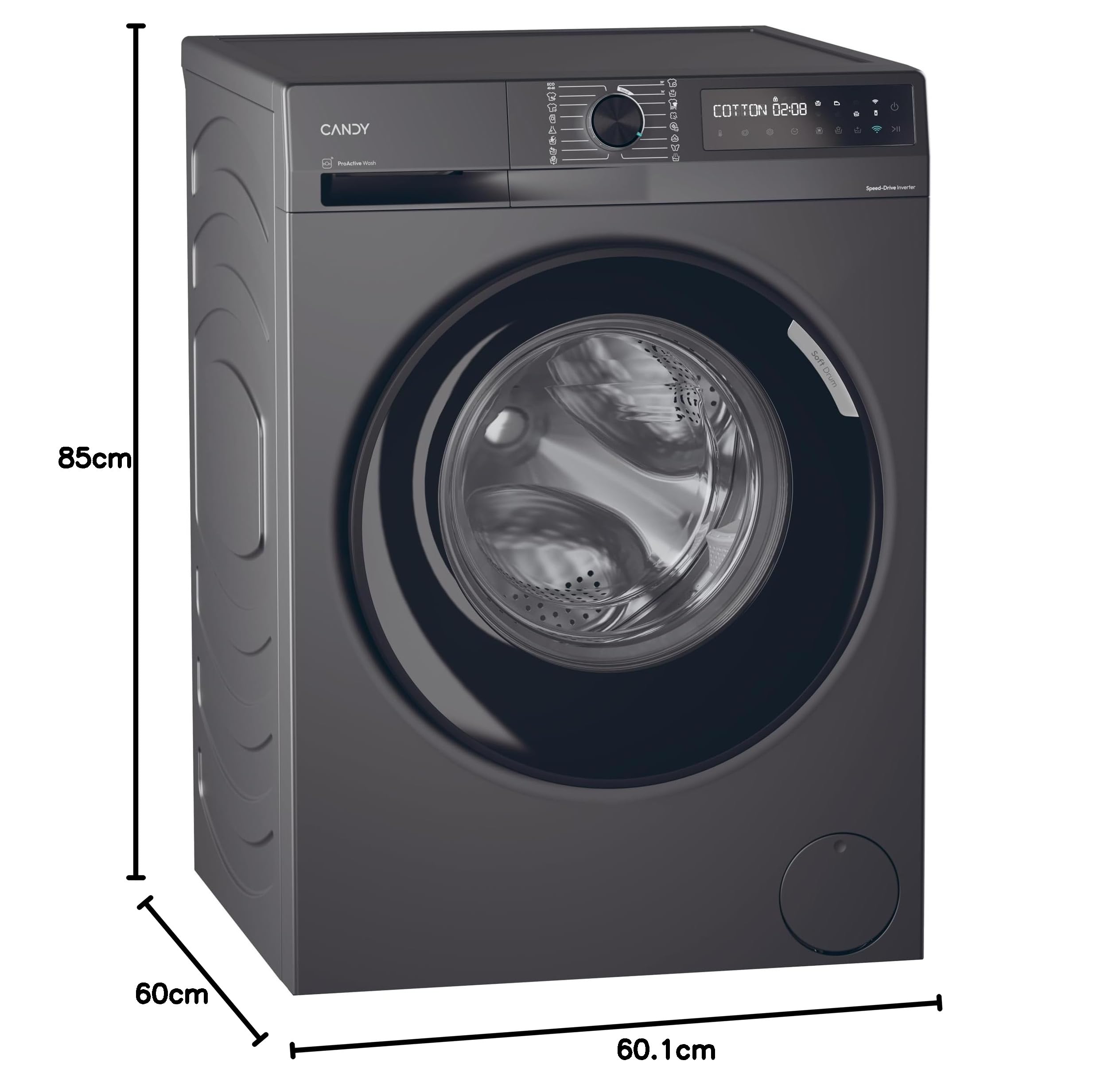 Candy ProWash 500, BR 410B8G-S, Lavatrice a carica frontale, 10 KG, Classe A-20%, 1400 giri, 72 dB, App hOn, 16 programmi, Antracite, AxLxP 85x60x60,1 cm [Classe di efficienza energetica A]