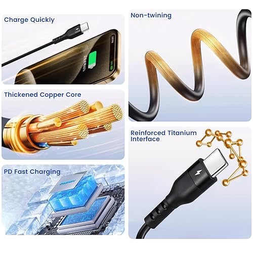 Miniatura 3 de Paquete de 2 cables USB C en espiral para iPhone 1515 Plus15 Pro15 Pro Max, cable de carga rápida PD retráctil, negro