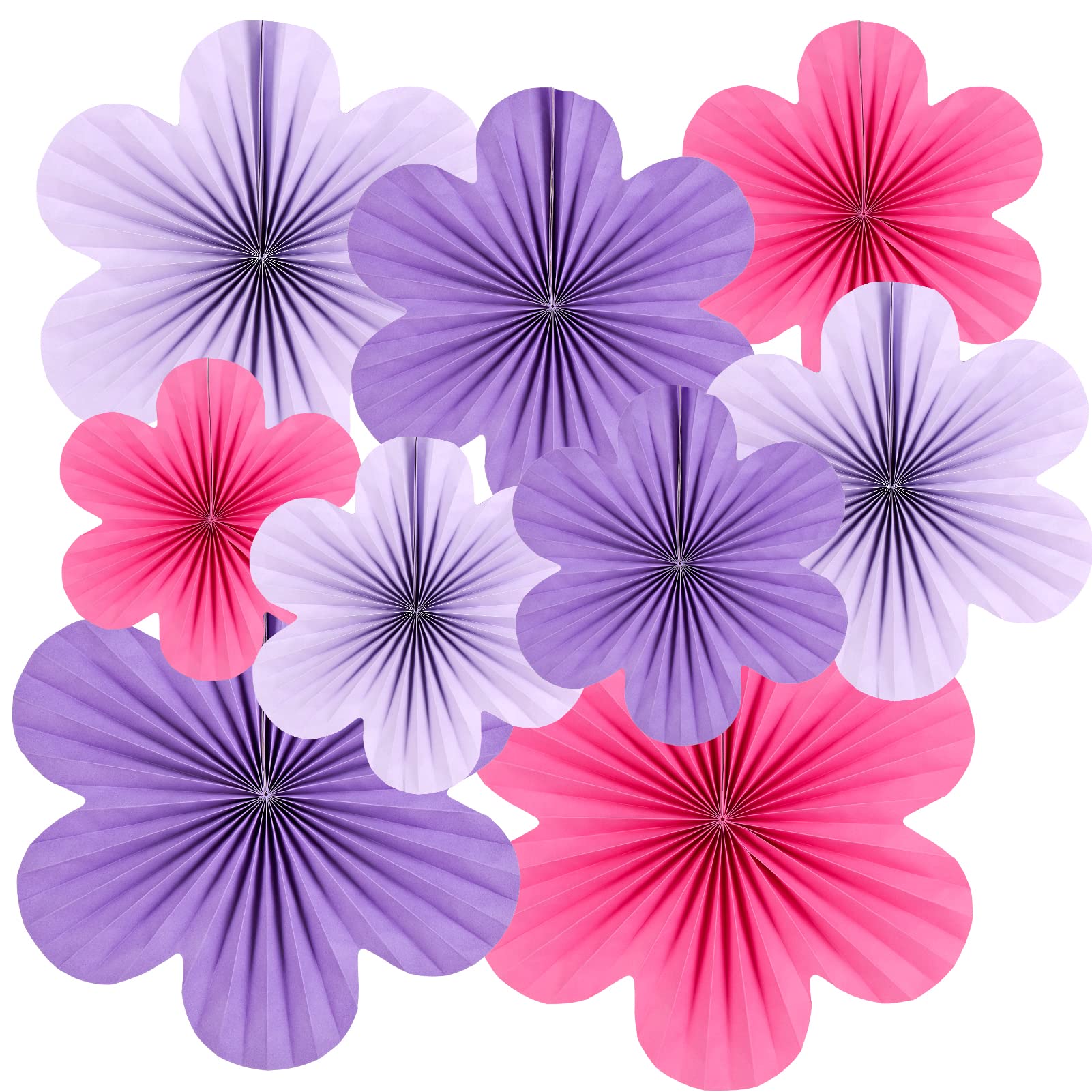 SUNBEAUTY Paper Flowers Decorations for Wall, Purple and Pink for Wall Paper Flower Fan Classroom Decoration Paper Floral Backdrop Decor Paper Fans Decoration Hanging Paper Flower Wall Decor Set of 9