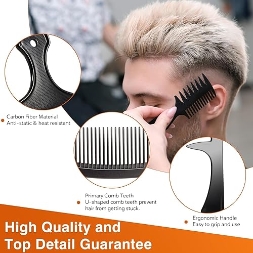 Miniatura 5 de Juego de peine desenredante de dientes anchos planos - Juego de 6 peines para peinar el cabello - Peines antiestáticos para Quiff, Pompadour,