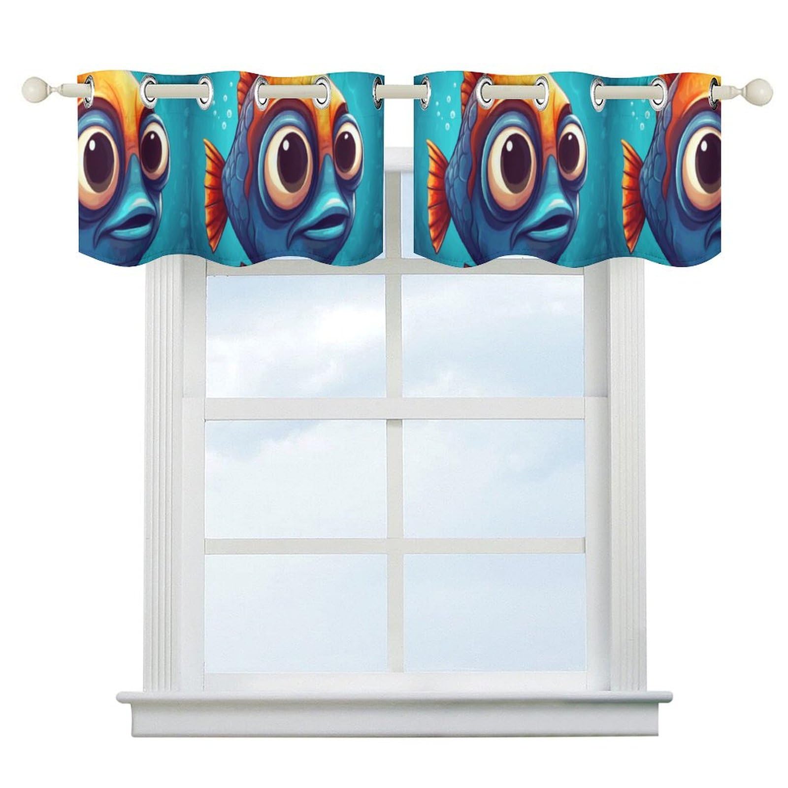 Rideaux occultants thermiques à motif poisson pour isoler la cuisine et la chambre