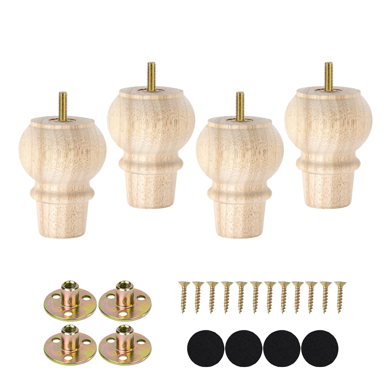 Maricome 4 Inch Unfinished Wood Legs for Furniture Set of 4 DIY Furniture Feet for Sofa Couch Cabinet