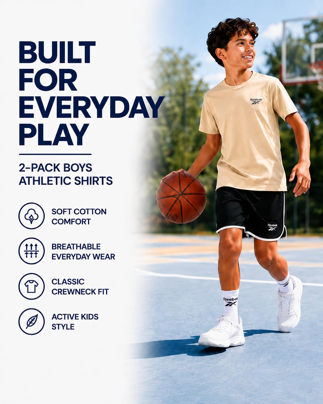 Reebok Jungen-Shirts – 2er-Pack kurzärmeliges T-Shirt mit Logo, Baumwolle für Jungen – Sommerkleidung, T-Shirts für Schule und Spielen