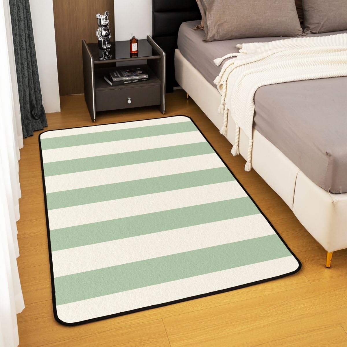 Homewish Dywaniki w zielone beżowe paski do sypialni 100 x 150 cm