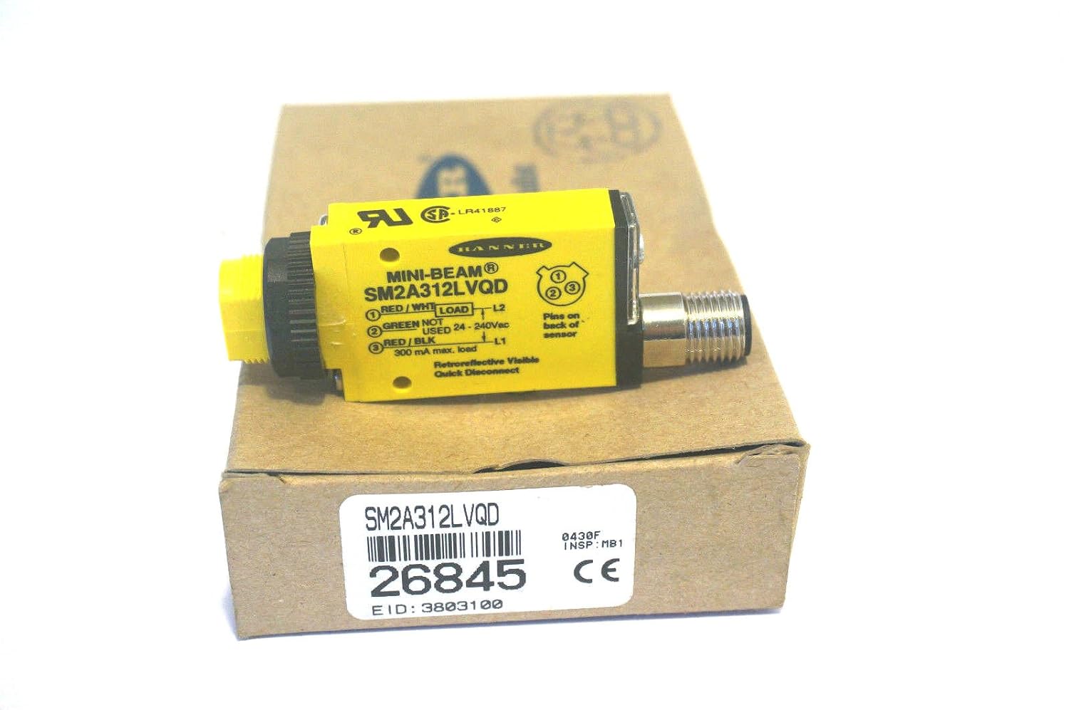 BANNER ENGINEERING SM2A312LVQD (26845), 2-Wire, Input 24-240 VAC, Integral QD, Micro 3-PIN, MINI-Beam, Output SPST, Range 5 M, RETROREFLECTIVE, Sensor, Solid-State