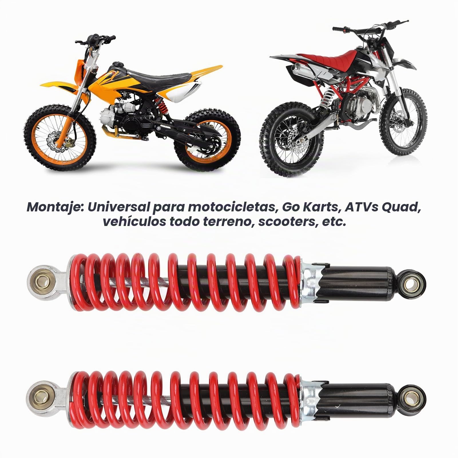 Amortiguador ATV,2 amortiguadores universales de 350 mm con muelle de alto rendimiento de 8 mm, adecuado para motos de cross pit de 50 cm hasta 150 cm, ATV Quad y scooter