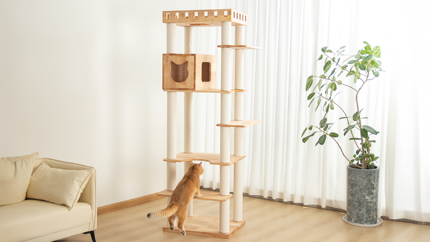 Amazon | 【なになにLife】 キャットタワー 木製 天然木 大型 据え置き