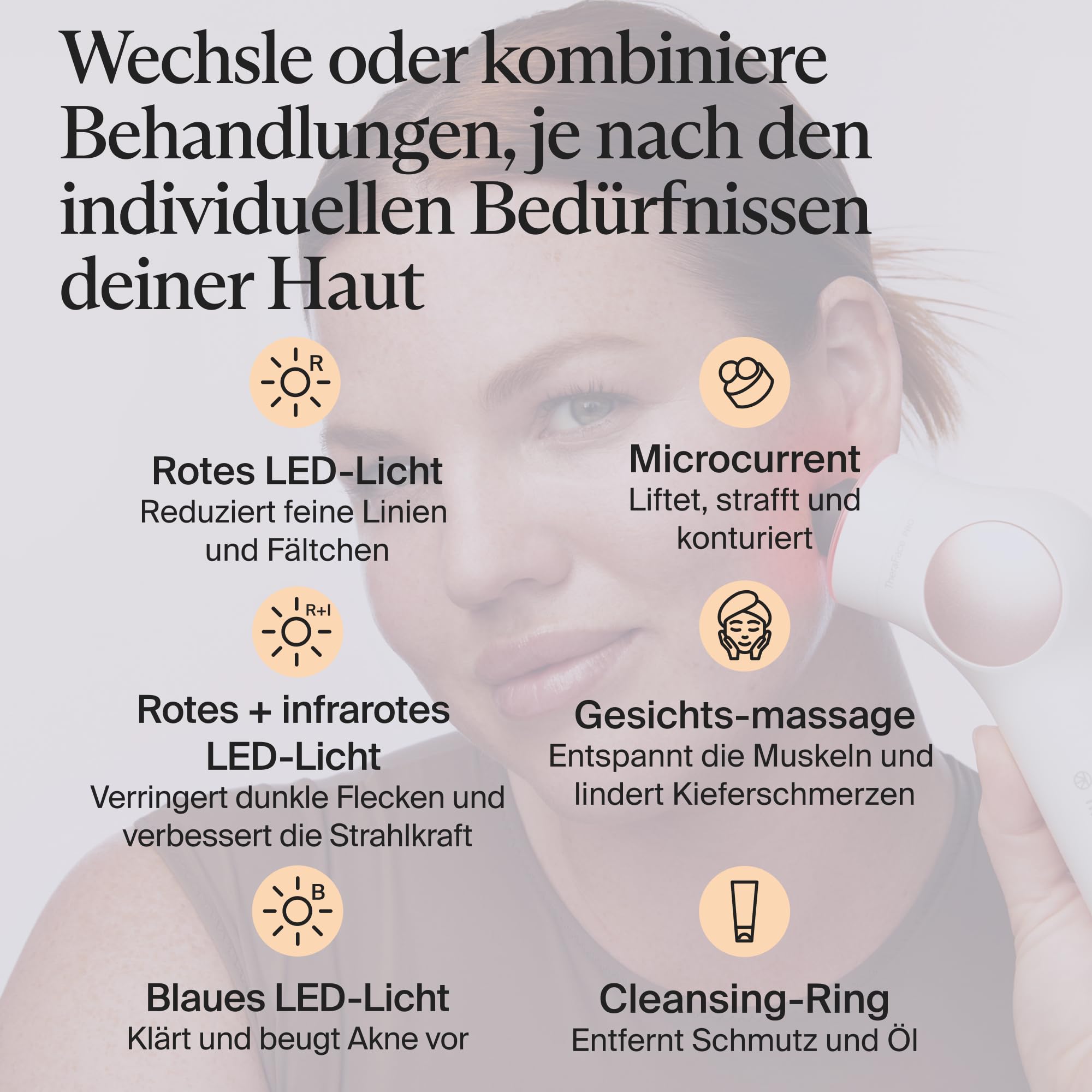 TheraFace PRO | 6-IN-1 Gesichtspflege perkussive Therapiemassage - Mikrostrom - Blaue & Rote LED von Therabody (Weiß)