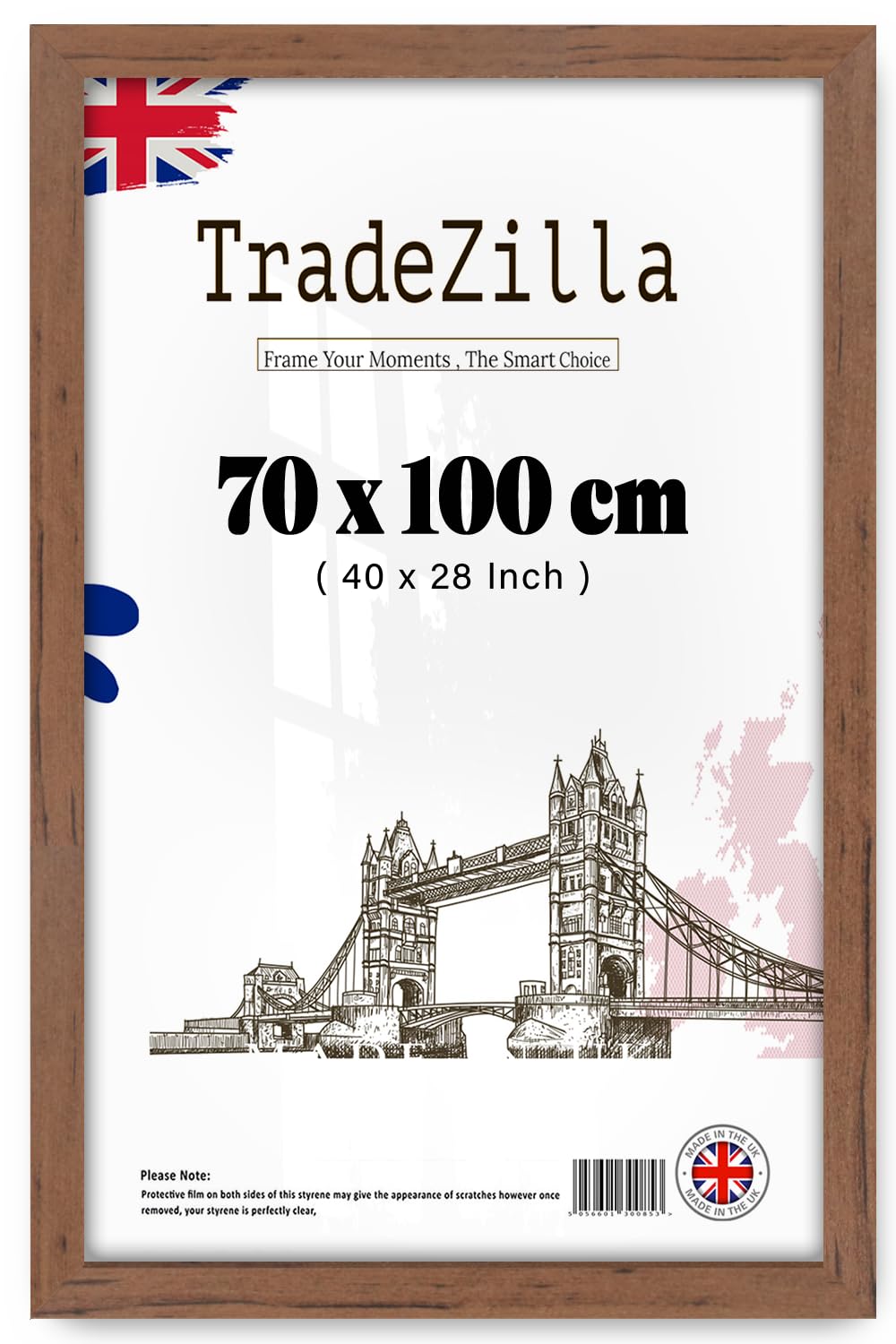 Tradezilla Walnut 70X100 Cm Wooden Effect Mdf Poster Frame | Durable Wall Frame For Photos, Prints & Artwork | Sleek, Modern & Timeless Home Décor Design - (Walnut)