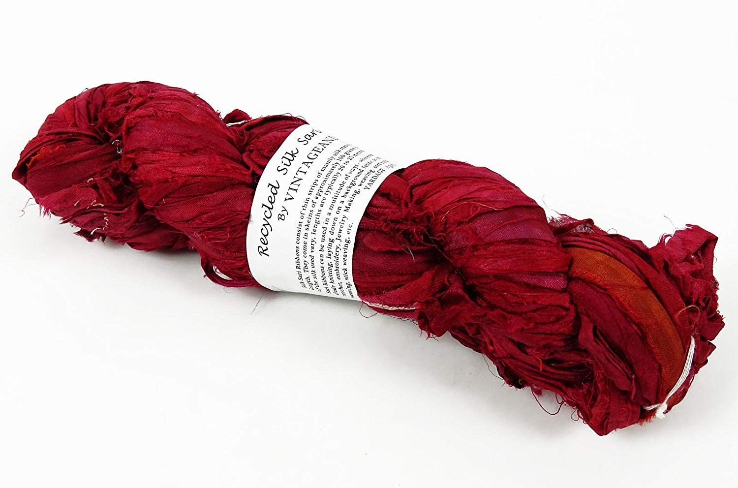 Vintageandyou 100g Recycled Sari Silk Ribbon Yarn, Jewelry Making Trim - Maroon