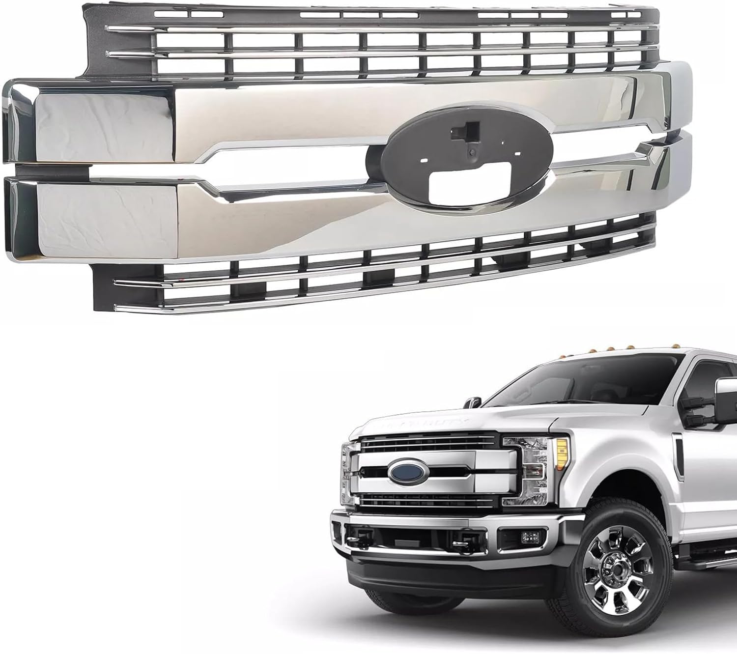 Front Grille Assembly Compatible With 2017 2018 2019 Ford F-250 F-350 F-450 Super Duty pickup, Chrome Shell and Insert HC3Z8200CC