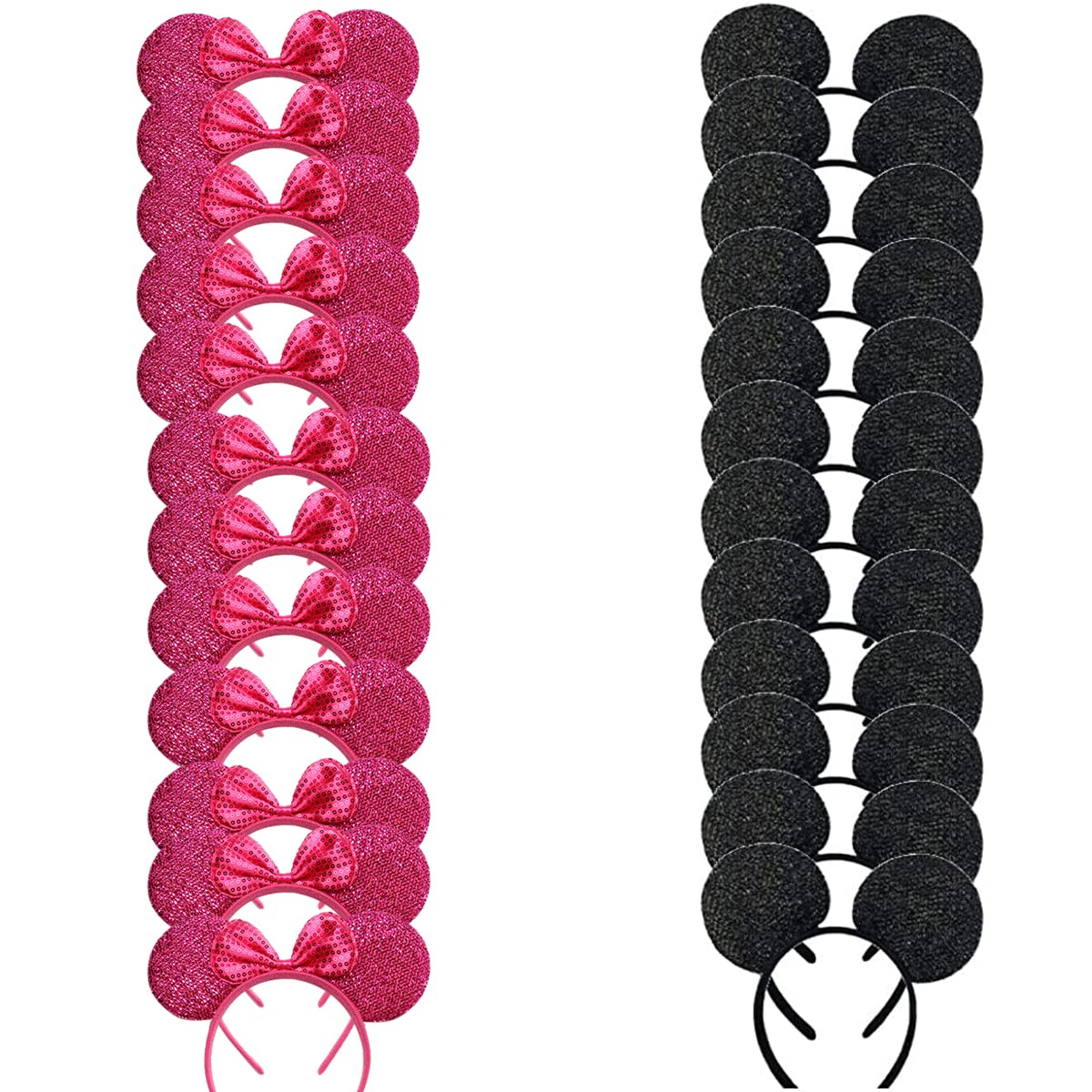 winvin 24 Pcs Mouse Costume Deluxe Ears Headband Red Bow Hairs Accessories Baby Shower Headwear Favors Decorations