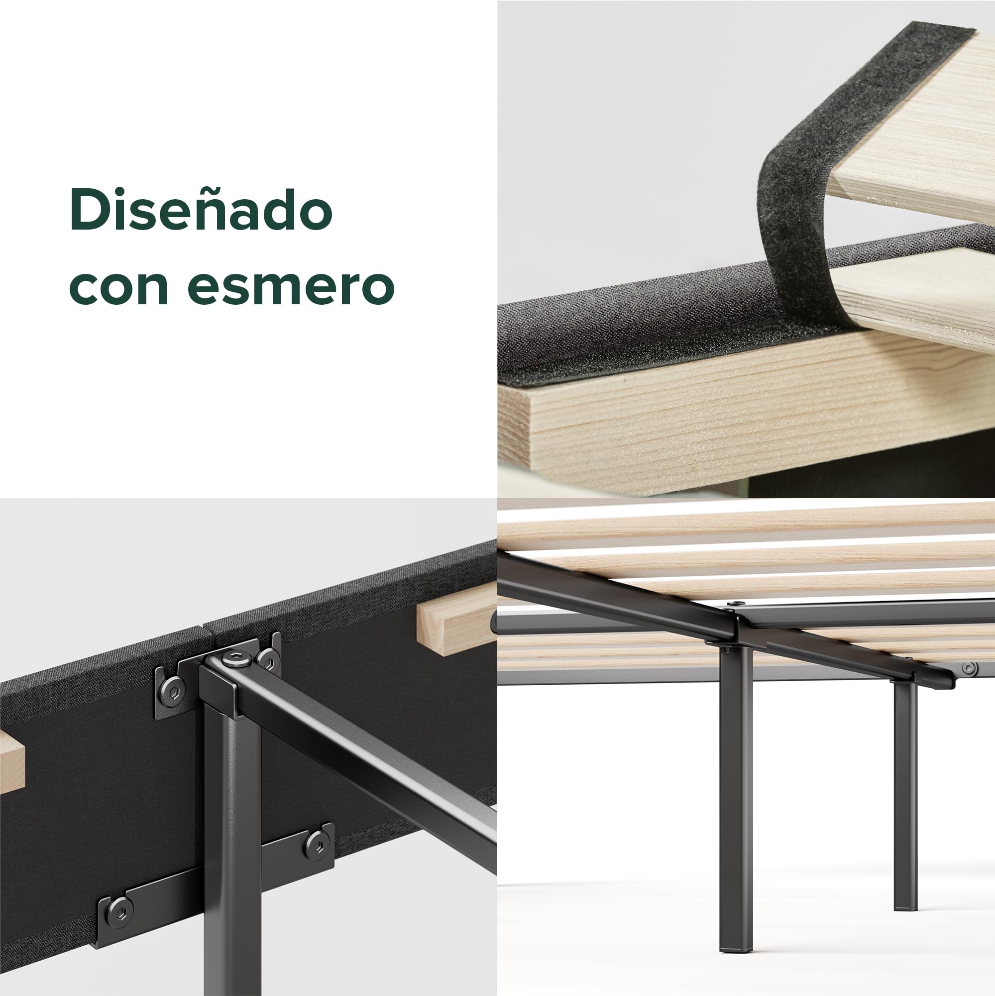 Zinus Maya Estructura Cama 150x190 cm Queen Size Tapizada con Cabecero Láminas de Madera Gris Oscuro