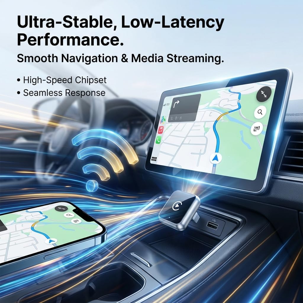 Wireless CarPlay Adapter, 2-in-1 Mini CarPlay & Android Auto Wireless Adapter, Plug & Play, Auto Connect, Car Accessories, Car Play Dongle Compatible with iPhone & Android