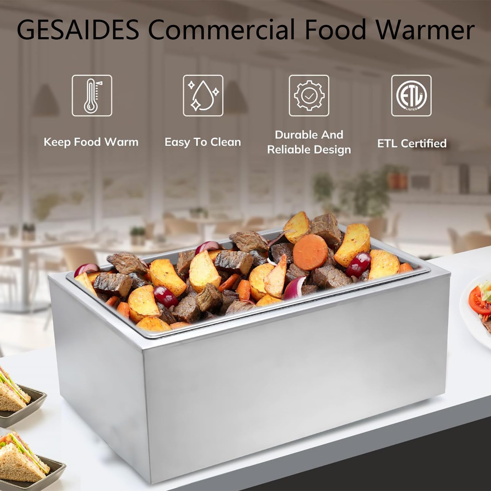 Calentador de Alimentos Comercial, Mesa de Vapor Eléctrica de 1000 W con Temperatura Ajustable, Equipo de Buffet Profesional de Acero Inoxidable, para Restaurante de Catering,C