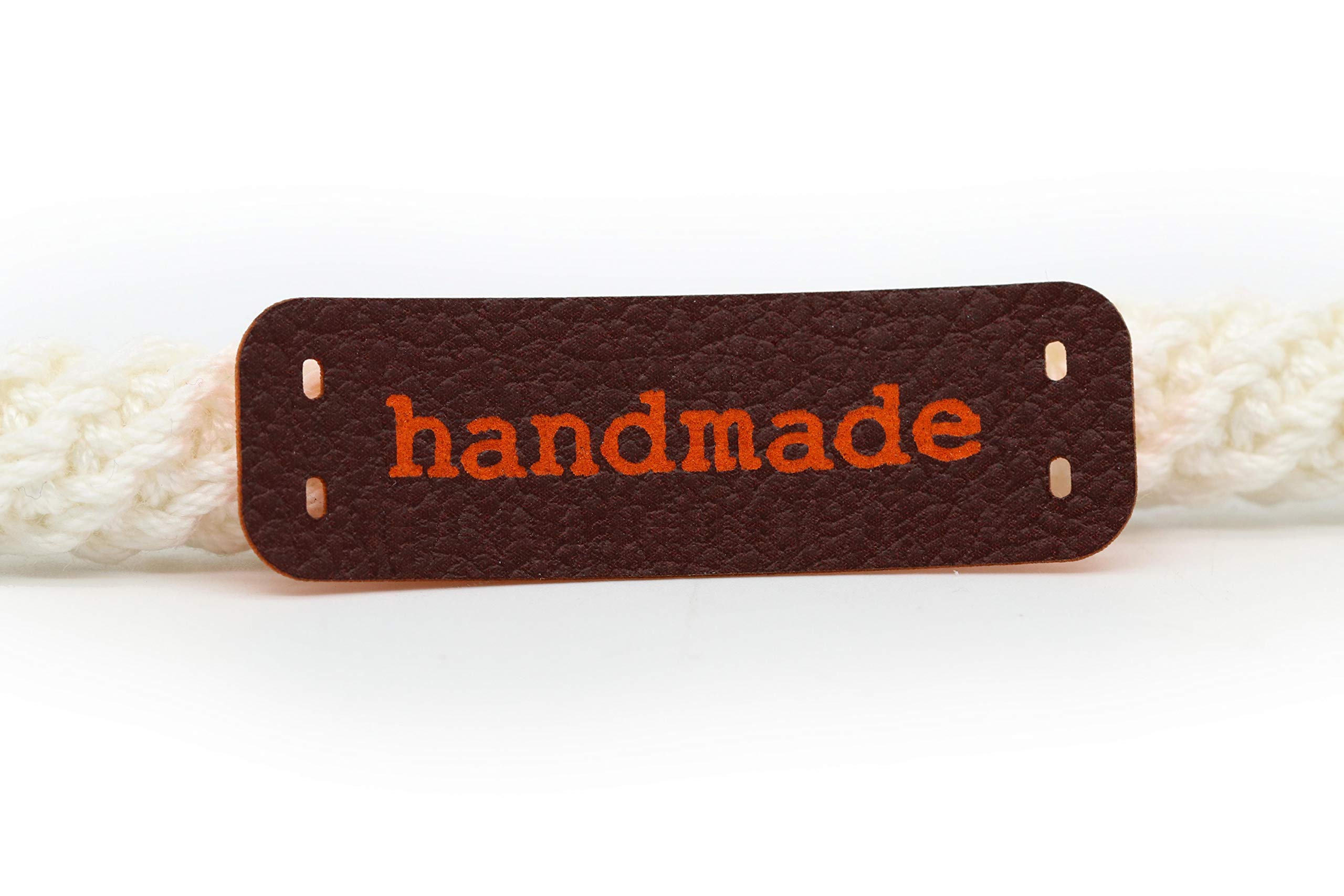 3DP Handmade Etichette Personalizzate PU Piane - Arancione-Marrone MOD HMC - Etichette rettangolari Etichette Handmade da Cucire Fatto a Mano in Italiano (30 Pezzi - Testo Personalizzato)