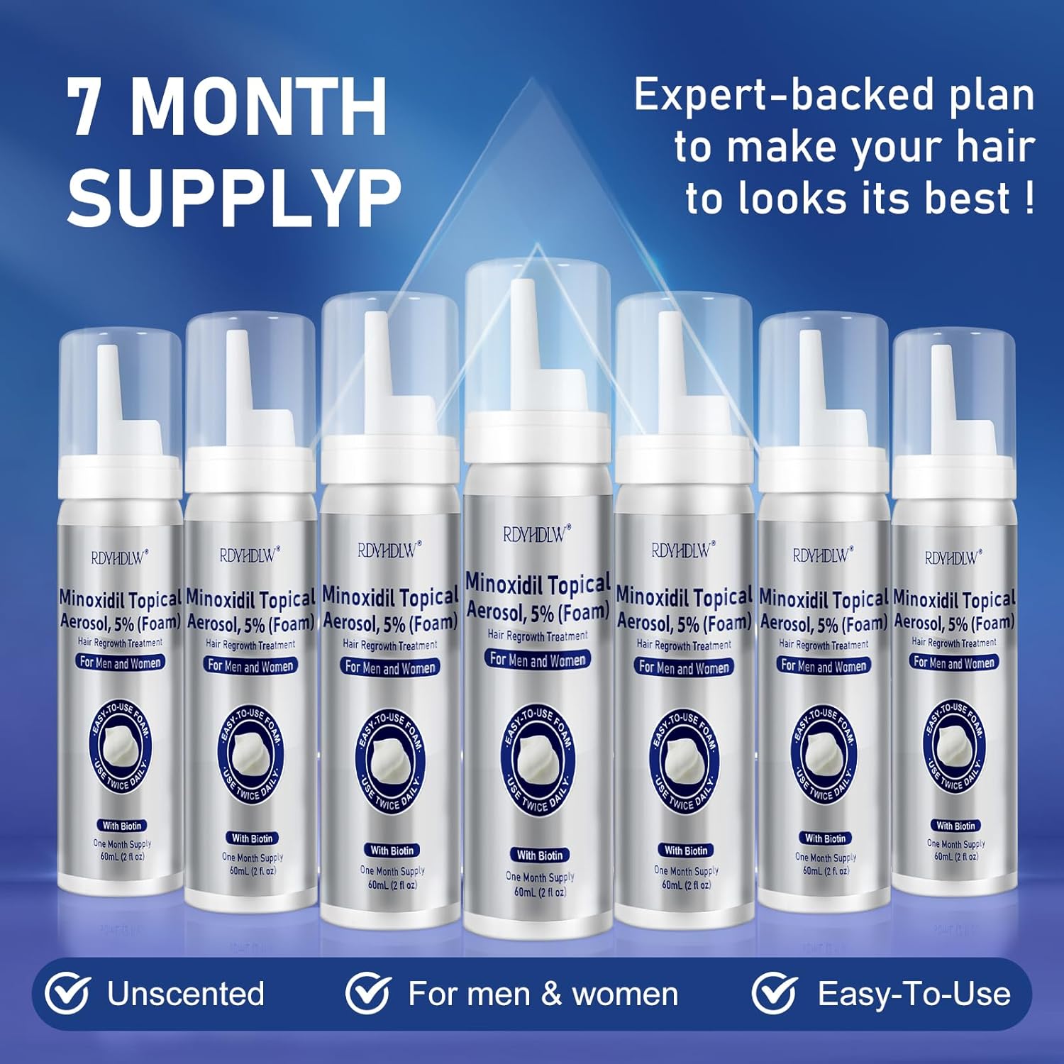 5% Minoxidil Foam for Men and Women Hair Growth, Minoxidil for Men Foam for Hair and Beard, Hair Regrowth Treatment Helps Regrow Hair Loss & Thinning (7pcs, 14.77oz, 7 Month Supply) - Image 7