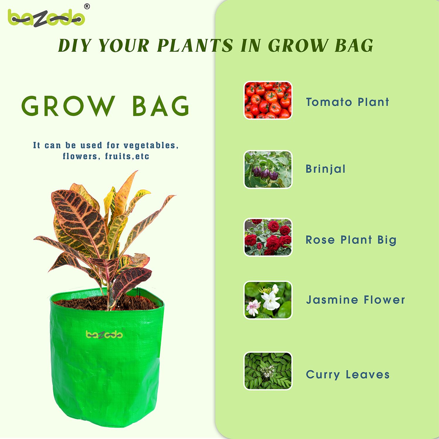 BAZODO Plant Grow Bags 15 Inch Dia X 15 Inch Height Round Grow Bags, 220 GSM Hdpe, Strong, Hdpe Fabric Leafy Fruits Growing Containers for All Vegetable Plants Pack of 5 (Green) 3