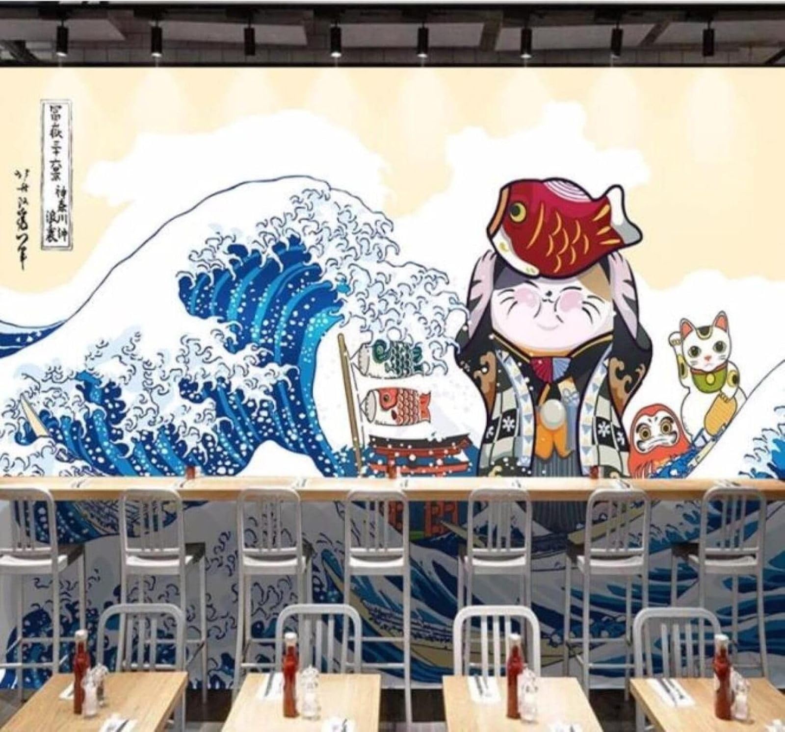 XLMING Abstract Waves Kitten Restaurant Sushi Bar 3D Wallpaper Luxury Home Dining Decor Paste Sofa Living Room The Wall for Bedroom Mural-250cm×170cm