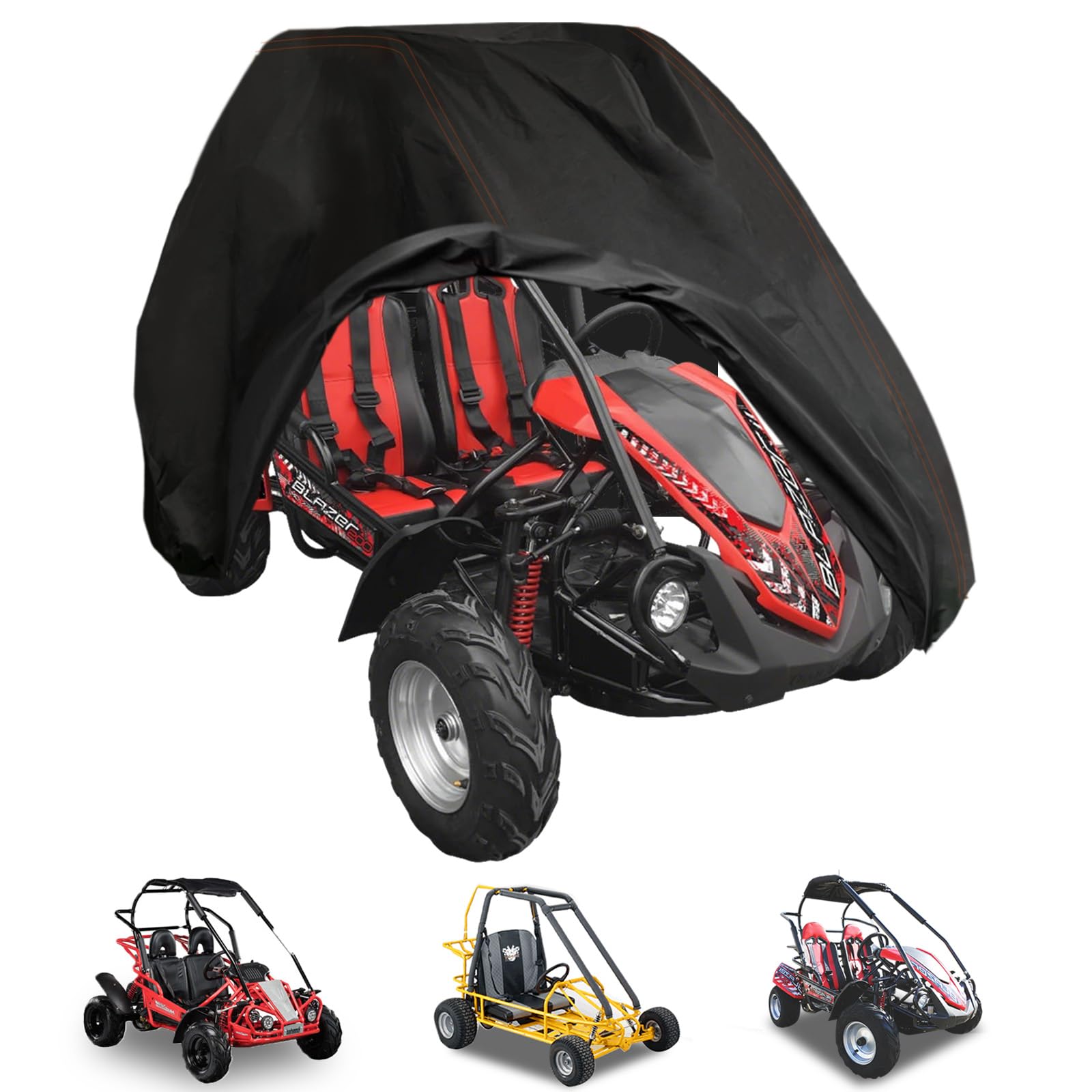 Large Go Kart Cover,2 Seater Go Kart Covers Waterproof 420D Oxford Go Cart Car Cover,75" L x 51" W x 51" H GO Kart Accessories for TrailMaster 200R Co-leman Baja Massimo 125 Hammerhead 30032 kandi