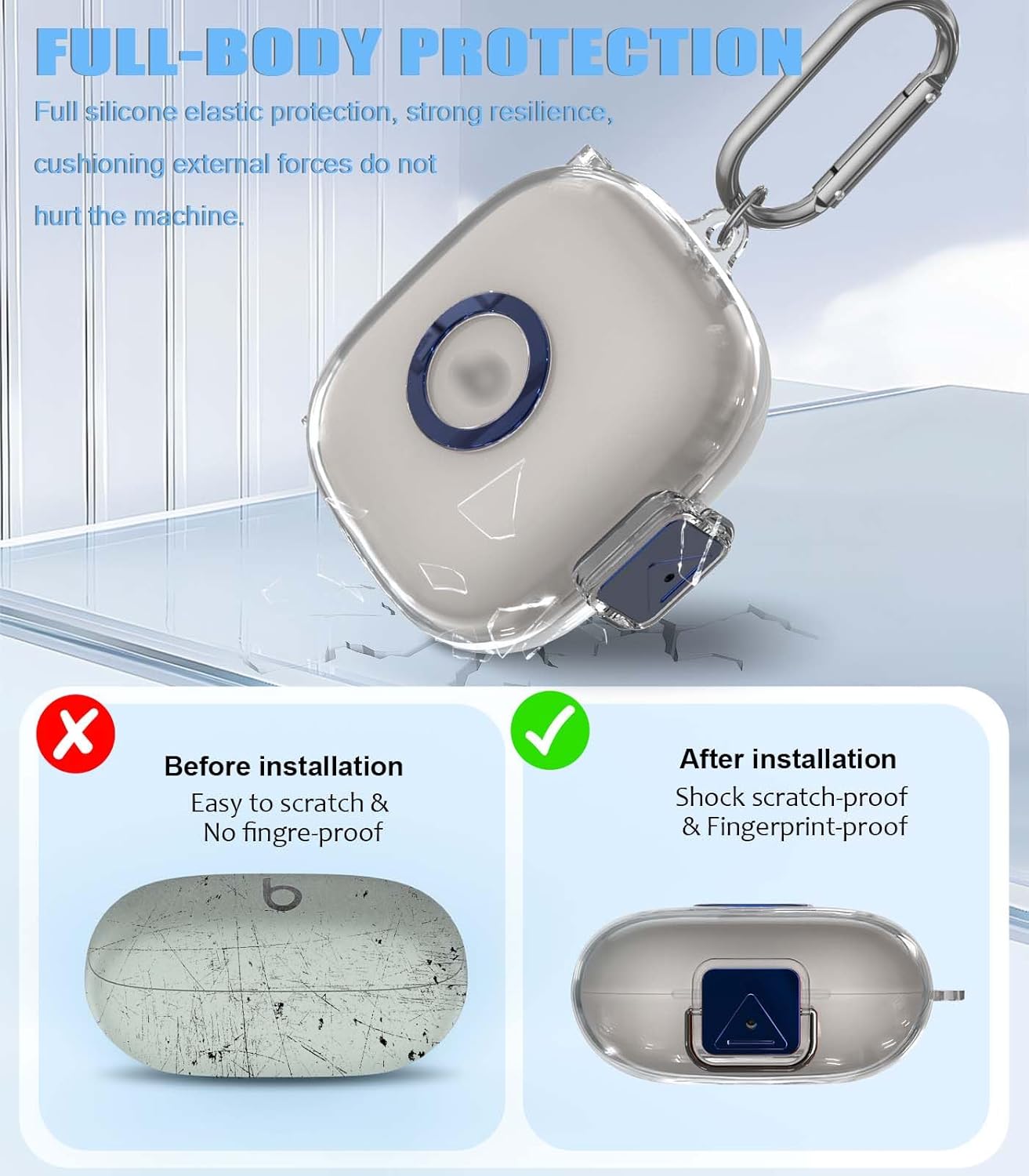 [Upgrade Secure Lock] for Beats Powerbeats Pro 2 2025 Case Cover with Cleaner Kit, AGENTNANO Clear TPU Shockproof Protective Cover with Beats Powerbeats Pro 2 Charging Case with Carabiner-Clear