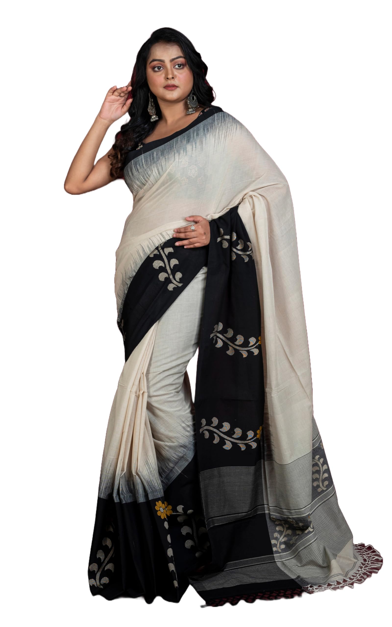 Double Warp Khaddar Kadiyal Skirt Border Jamdani Saree with Blouse Piece- Ethnic Wear for Wedding, Festive & Party Occasions