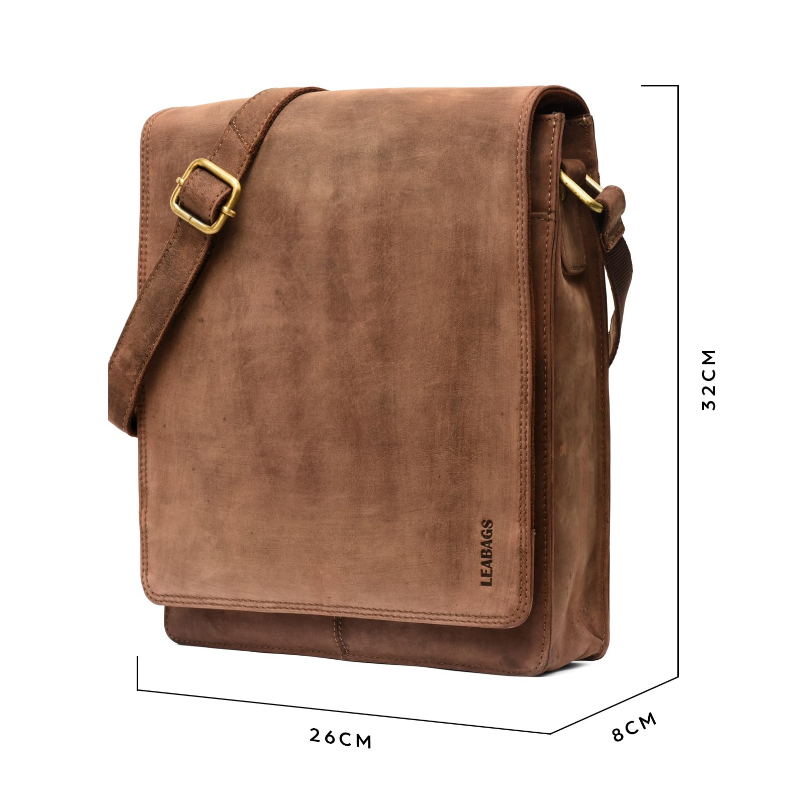 LEABAGS London Umhängetasche Herren Leder – Herrentasche zum Umhängen Echtes Leder 32x26x8 cm Kleine Schultertasche Vintage