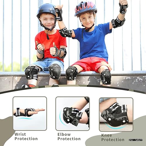 Miniatura 4 de Rodilleras para niños, muñequeras, rodilleras y coderas con caja de regalo para niñas y niños, juego de equipo de protección 7 en 1 para patineta,