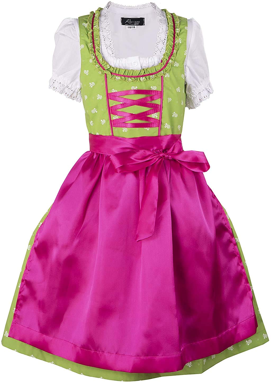 Ramona Lippert® - Dziecięca sukienka Dirndl dla dziewczynek - dirndl Franziska w kolorze jasnozielonym - 3-częściowa sukienka ludowa - moda ludowa - strój ludowy z fartuchem
