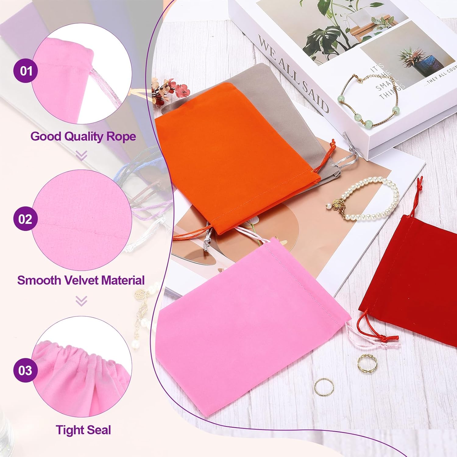 PATIKIL 30 Pcs Velvet Drawstring Bags, 5 x 7 Inch Large Velvet Cloth Jewelry Gift Pouches with Drawstring, Favor Candy Bag Dust Bag for Wedding Birthday Party Christmas, Pink - Image 3