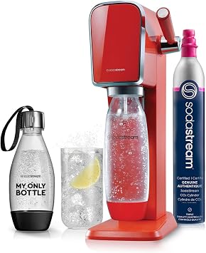 SodaStream Art Sparkling Water Maker Red with CO2 and Two Carbonating Bottles