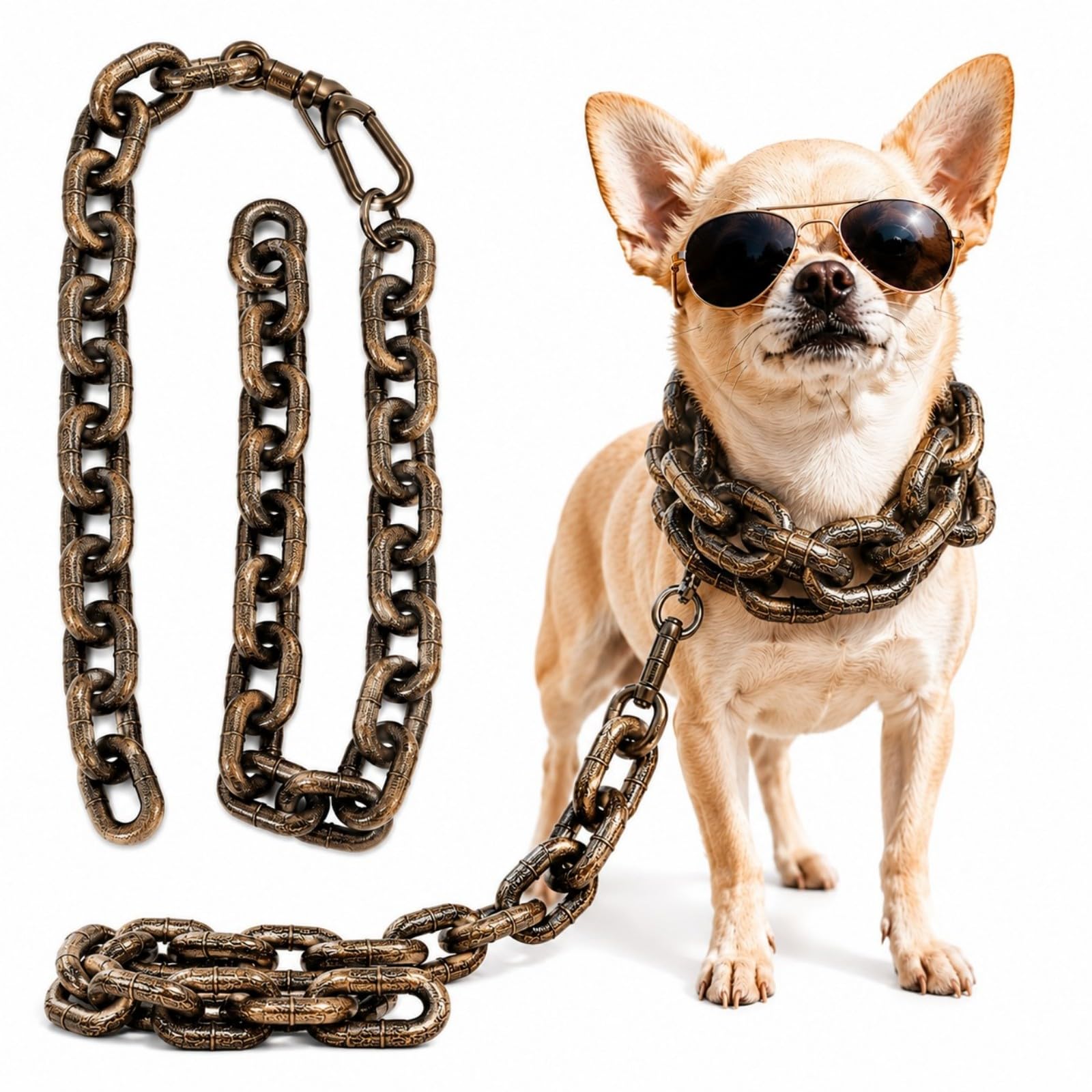 Faux Iron Dog Chain Lead 1.5m, Lightweight Plastic Big Chain Leash for Small Dogs and Cats, Funny Pet Photo Prop, Heavy Look Costume Accessory for Chihuahua, Yorkie, Puppy, Black (B-1.5m)