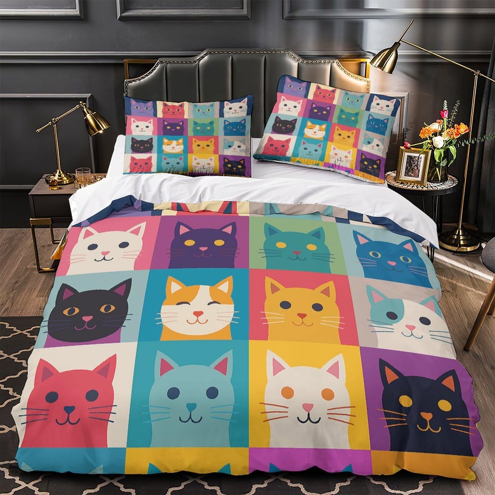 Parure de lit chat 3D king résistante et douce pour chambre d'enfant