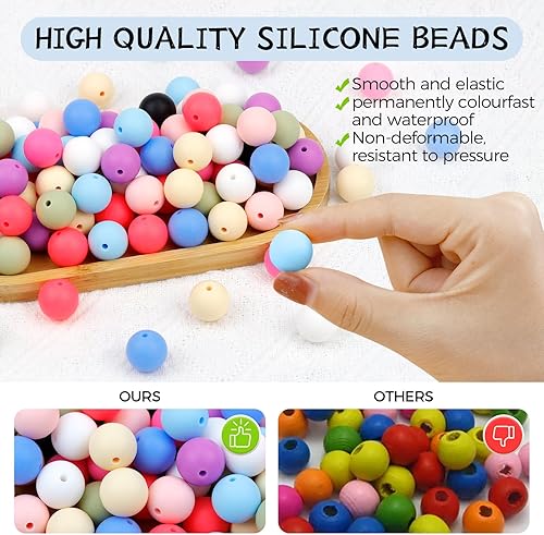 Miniatura 3 de 120 cuentas de silicona de FIVEIZERO de 0.59 pulgadas, cuentas de silicona blancas para hacer llaveros, cuentas redondas de silicona para pulseras,