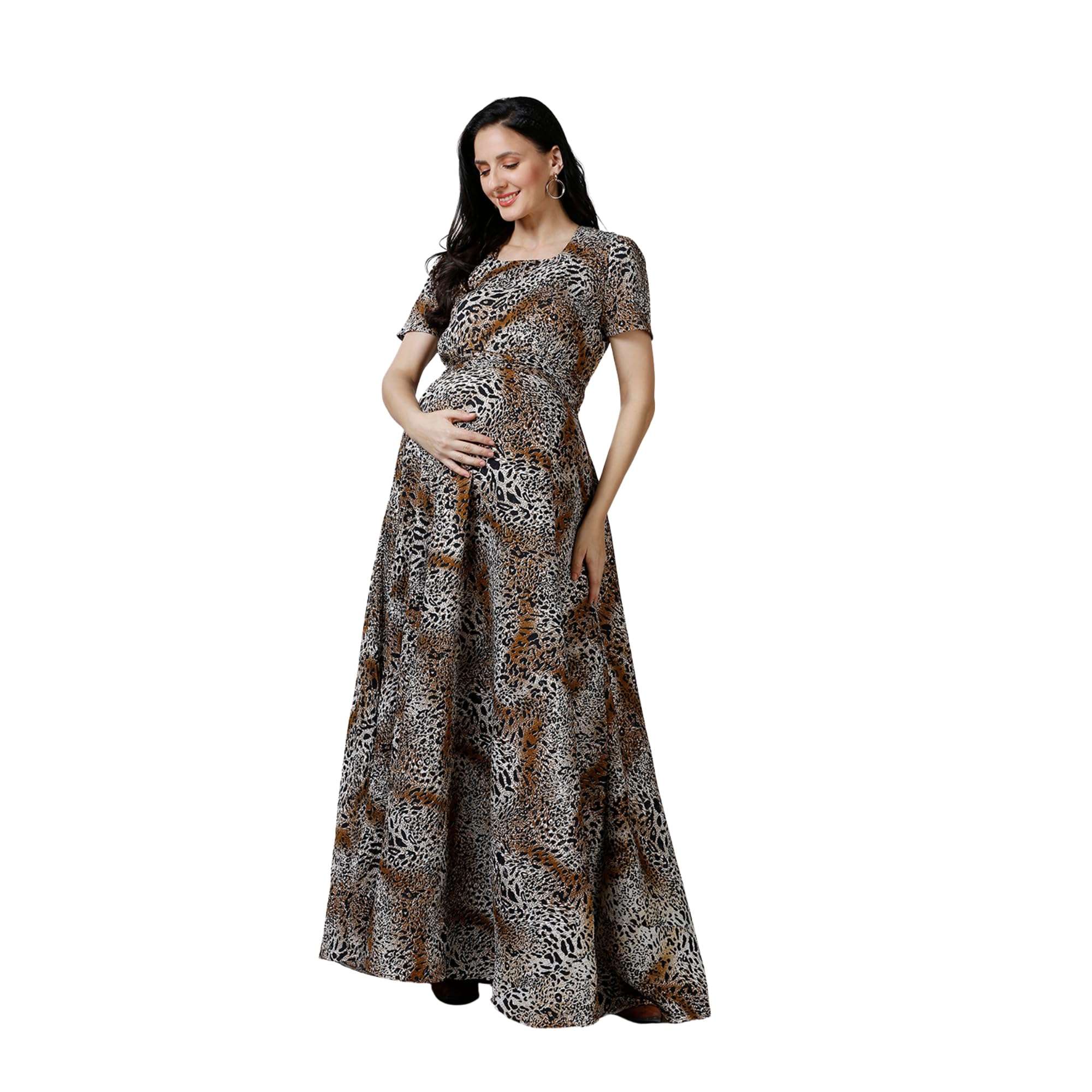 Womens Brown Animal Maternity Dress-picture-14